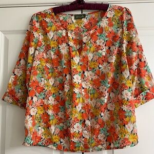 Anthropologie Maude Vibrant Floral Blouse - Pink, Yellow, Green
